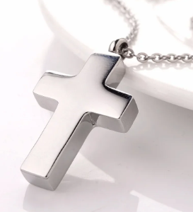 316L Stainless Steel Cross Urn Necklace for Ashes (One)