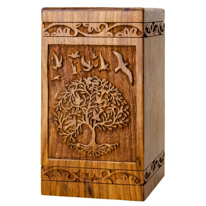 INTAJ Tree of Life Wooden Urn for Human Ashes 115lbs Capacity Suitable for Burial for Men Women Mom Dad - Mini Rosewood Keepsake Cremation Urn for Ashes Handcrafted - Wooden Carved Box