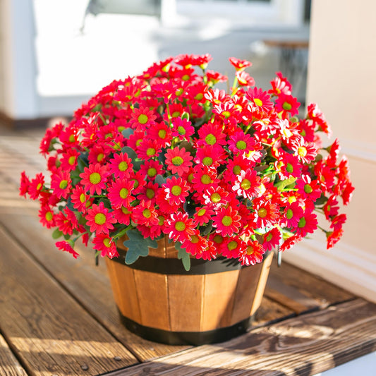 Artificial Daisy Fake Flowers Plants for Outdoors Decoration 6 Bundles Faux Daisy Bouquet Silk Flowers for Outside Fake Mums for Planter Front Door Porch Urn Patio Balcony Garden Yard Home Hot-pink